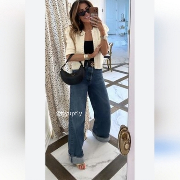 Zara WIDE LEG HIGH WAIST TURNED UP JEANS Blue - Picture 2 of 16